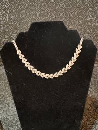 Vintage Ora Silvertone & Clear Crystal Rhinestone Necklace 15 Inch