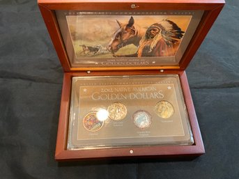 2012 Native American Golden Dollar Set In Box Colorized 24k Coin Genuine Silver Enhanced Uncirculated