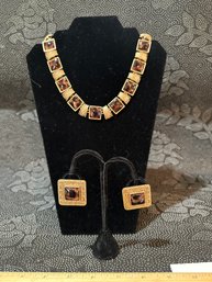 Vintage Grecian Style Choker Necklace And Clip On Earrings