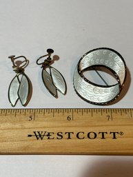 925 Sterling Silver Vintage Pin Brooch And Sterling Clip On Earrings