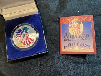 2000 Colorized $1 US American Silver Eagle, 1oz. FINE Silver Round Coin Dollar