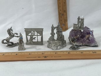 Vintage Mystical Spoontiques And Pewter Lot Castle On Amethyst Unicorn Wizard Cat And Window Castle Hand
