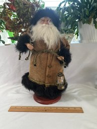 Vintage 16 Inch Standing Santa Claus Brown And Black Fabric Coat Christmas Decoration