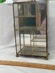 Vintage Glass And Brass Curio Cabinet Miniature Display Case Tabletop Curio 7 Compartments For Collectibles