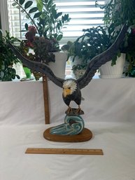 Vintage Wooden Eagle Catching A Fish Hand Carved Painted Signed