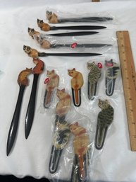 New Novelty Lot Of  Cat Letter Openers And Bookmarks