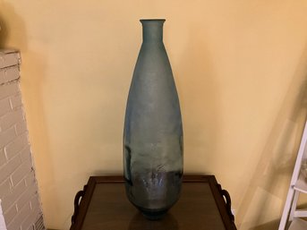 Vintage Pretty Blue Heavy Glass Floor Vase 31 Inch Bottle Neck Vase
