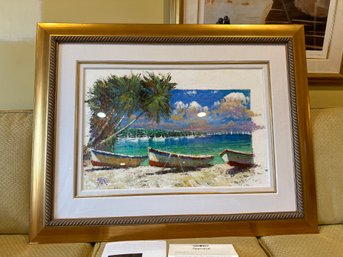 Large Framed Matted Marko Mavrovich ORIGINAL PAINTING Resting On The Beach Acrylic On Canvas Signed