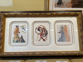 Three Framed Double Matted, Salvador Dali, Wood Engravings In Color Images From The Divine Comedy