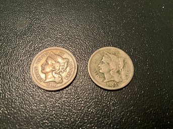 1865 And 1872 Three Cent Nickels US COINS