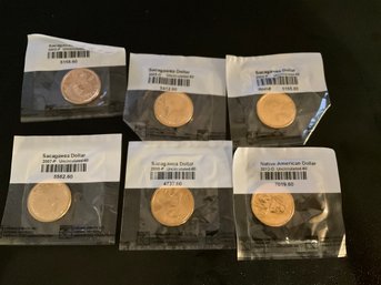Lot Of 6 Native American SACAWAGEA $1 COINS UNCIRCULATED SEALED