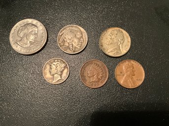 Lot Of 6 Rare US COINS 1905 Penny 1959 Penny 1941 Dime 1943 1937 Nickel 1979 SBA DOLLAR