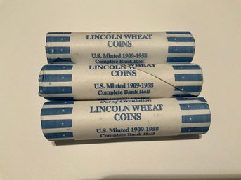 3 Rolls Of 50 Coins Lincoln Wheat Pennies Assorted 150 Pennies 1909 To 1958 United States Commemorative
