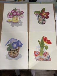 Lot Of 4 Vintage Floral Prints By Margo Bors 16 X 12 Inch Each