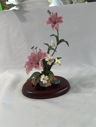 Lenox Rubrum Lily ~ Fine Bone China~Lilium Speciosum ~ On Wood Base  Excellent