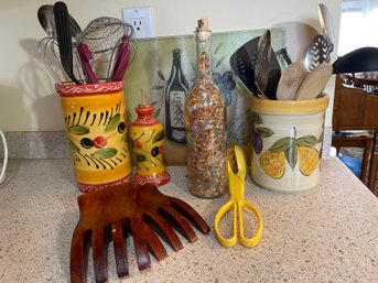 Tuscan Kitchen Accessories Salad Tongs, Stainless Kitchen Tools, Handpainted Canisters, Glass Cutting Boards