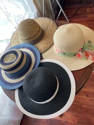 Lot Of 4 Ladies Straw Hats, Sz S, Spring Collection, Floral Scarf Band