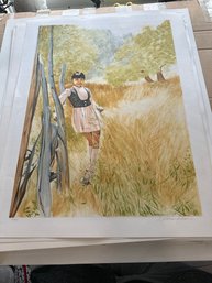 William Nelson Girl In Meadow Lithograph Numbered Hand Signed