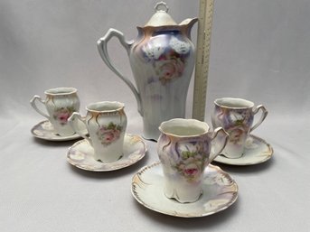 Austrian Chocolate Tea Set, Beautiful Iridescent Mauve And Peach Finish With Gilded Accents