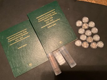 Large Lot Of 140 US COINS National Park Quarters And State Quarters And 2 Collector Books