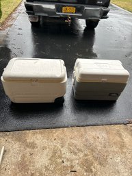 Set Of Two Igloo Coolers One Roller In Good Shape