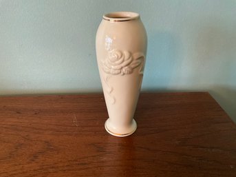 Lenox Ivory China 6 Inch Vase With Embossed Rose Design With Gold Trim Signed