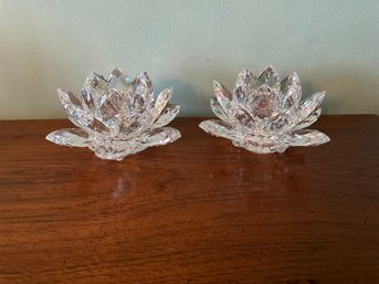 Pair Of Swarovski Large Water Lily Candle Holders