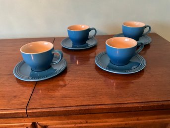 Set Of 4 Le Creuset Stoneware Cappuccino Cups And Saucers , 7 Oz. Each, Marseille