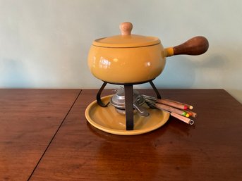 Vintage Yellow Enamel Fondue Set