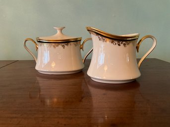 Stunning Lenox Eclipse China Discontinued Covered Sugar Bowl And Creamer