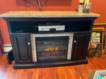 56x20x38 Electric Fireplace Cabinet W Heater And Lifelike Fireplace With Granite Top And Front  Works Great!