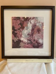 16x16 Framed Abstract Print, Flow Painting W Dark Brown Frame And Glass