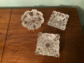 Lot Of 3 Vintage Large Cut Glass Crystal Ashtrays