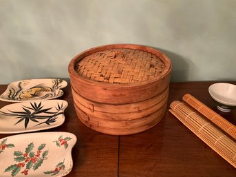 Vintage Dumpling Maker 2 Sushi Mats 3 Sushi Plates 1 Asian Bowl