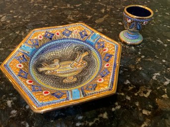 Vintage Gorgeous Ceramiche D'Arte Sambuco Mario Mosaic Ashtray And Egg Stand