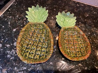 Lot Of 2 Pretty Ceramic MCM Pottery Pineapple Plates