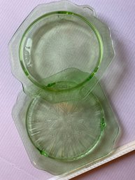 Lot Of 2: 10x10 Jeannette Glass Co. Adam Pattern Green Depression Glass Cake Plates