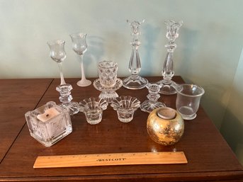 Large Lot Of Assorted Vintage Glass Candle Holders