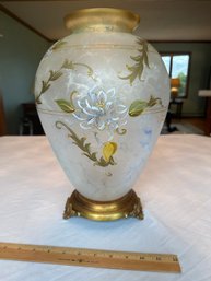 Vintage Victorian Style Gold Applique Hand Painted Large Vase