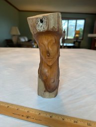 Vintage Hand-Carved Wooden Face Sculpture Tree Branch