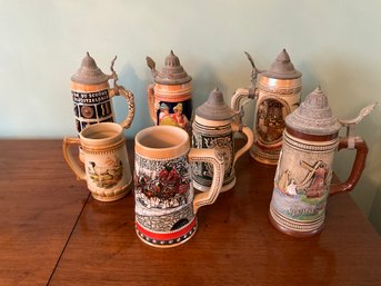 Great Lot Of Assorted Beer Steins Gerz German Budweiser And More