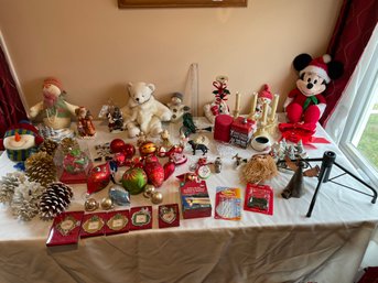 Christmas Lot #1  Stuffed Bear Snowmen Mickey Mouse Ceramic Figurines