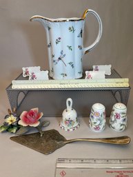 Vintage Godinger Primavera 7 Porcelain Pitcher, Minton England S&P Shakers,  China Placecards, Capodimonte