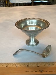 VINTAGE STERLING SUGAR BOWL WEIGHTED BASE AND STERLING SPOON