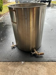 Large Stainless Steel Bucket With Drain Valves On The Bottom Used To Run Outboard Motors Back In The Day 30x24