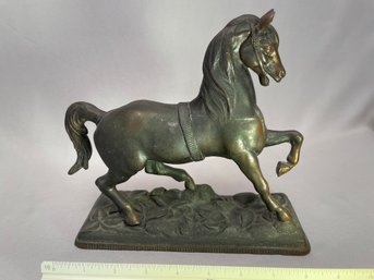 9x8 Cast Metal Horse On Floral Base, Rustic Horse Figurine