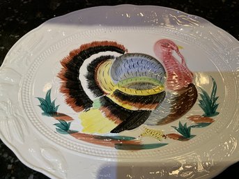 Vintage Turkey Platter White Hand Painted Large Wales Made In Japan Embossed Platter White Ceramic T