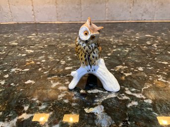 Vintage Goebel Porcelain Brown Horned Owl On Branch 1970's Germany