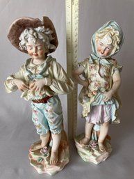 Set Of 2: 10 Tall Peasant Boy And Girl, J.Morie Exquisite Detail, Boys Hat Repaired