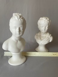 Set Of 2  Napcoware Japan Porcelain Bust Sculptures, Brongniart Boy And Girl, 9 Tall Napcoware Japan